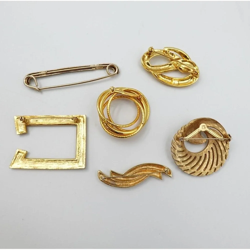 Vintage Gold Tone Brooch Lot of 6 Geometric Abstract Minimalist